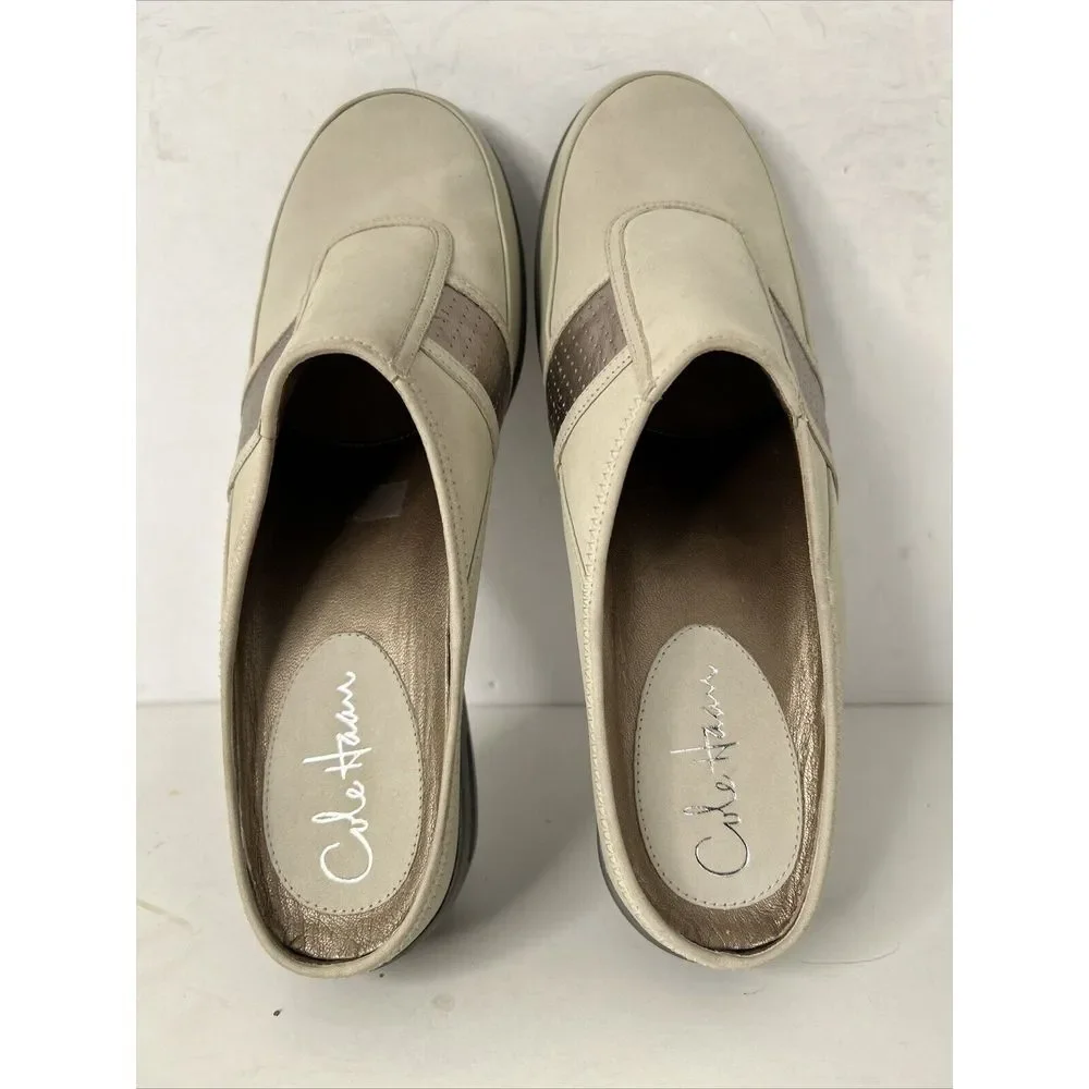 Cole Haan Taupe Rose Gold Trim  Gray Wedge Heel Shoes New‎ Sz 9.5